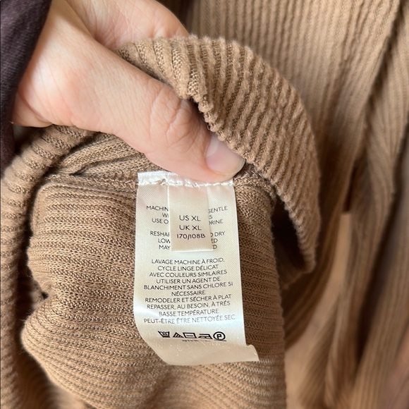 Free People Snowbunny Brown Ribbed Knit Off-the-Shoulder Sweater Top - Picture 8 of 10